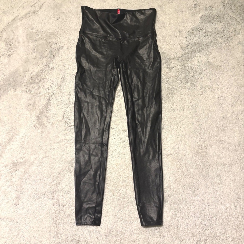Spanx Faux Leather Leggings High Waist Slimming Women L Rocker‎ Biker Moto Edgy